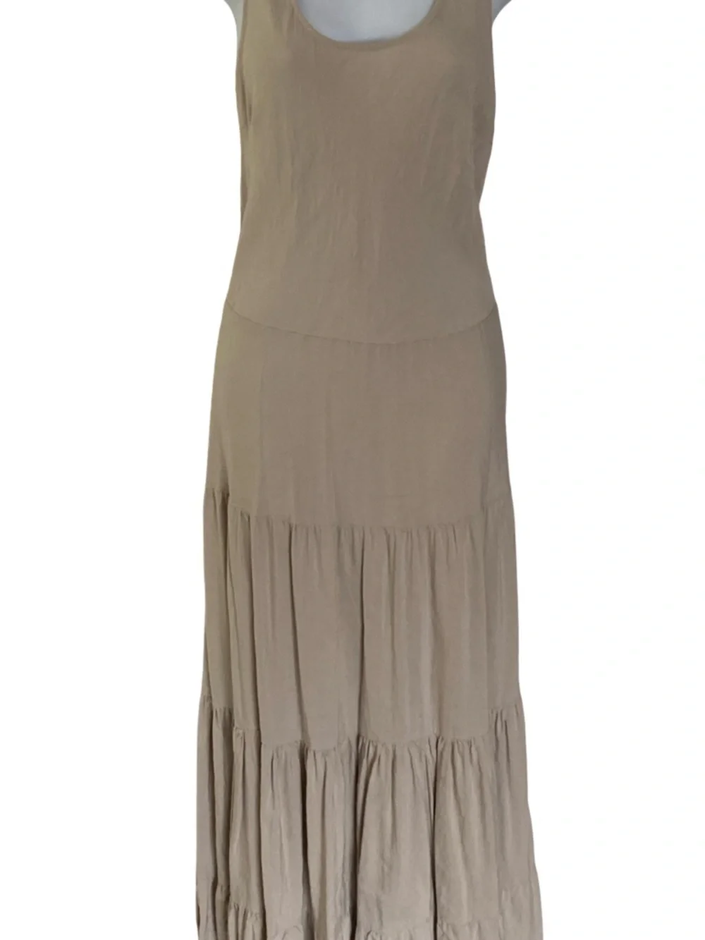 Soft Surroundings Linen-Blend Scoop Neck Dress Light Beige- 12 tan linen blend